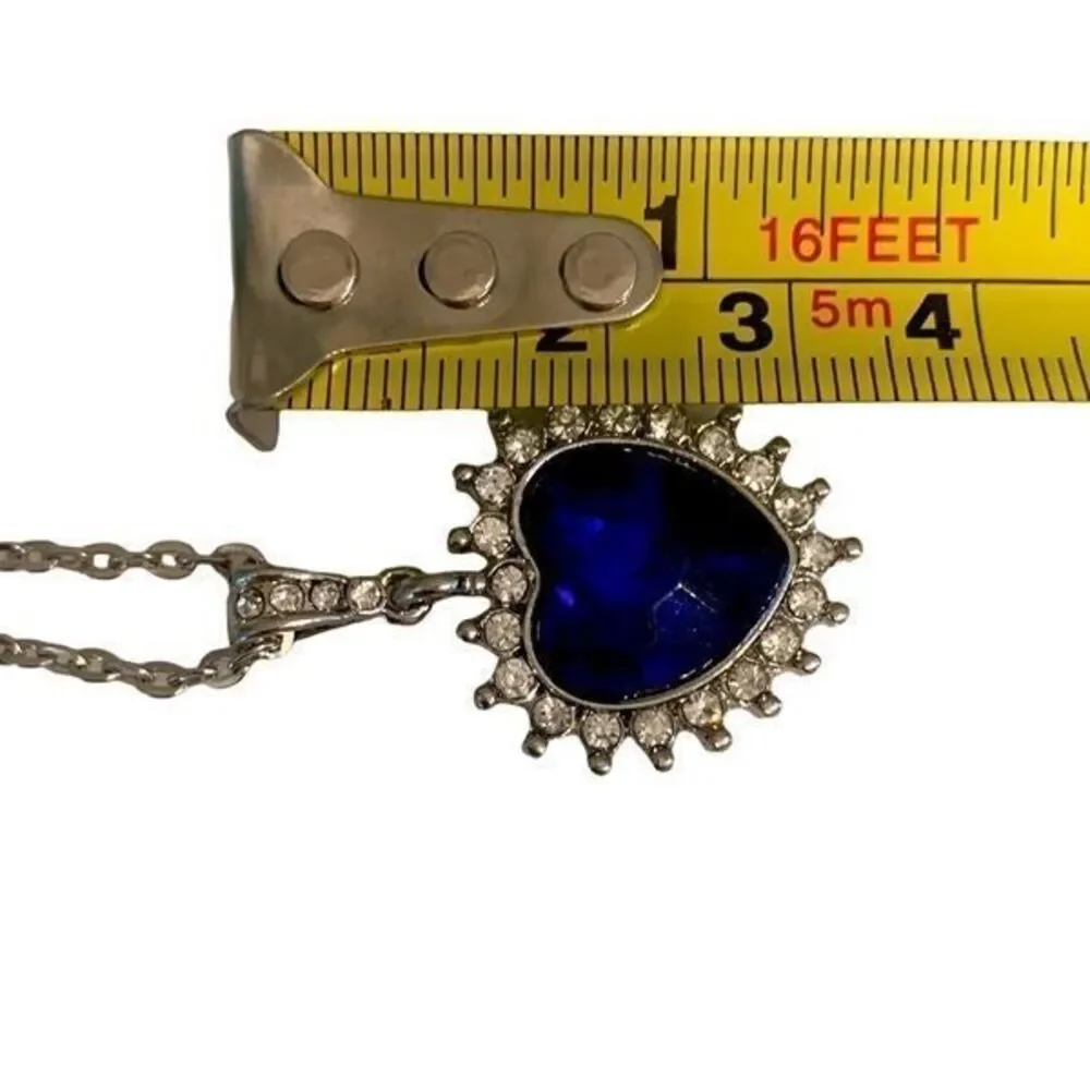 Titanic Inspired Blue Heart Pendant Necklace with Swarovski Crystals in Gift Box